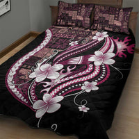 Samoa Siapo Tribal Pattern Quilt Bed Set Violet Polynesian Plumeria Tapa Motif