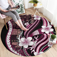 Samoa Siapo Tribal Pattern Round Carpet Violet Polynesian Plumeria Tapa Motif