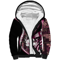 Samoa Siapo Tribal Pattern Sherpa Hoodie Violet Polynesian Plumeria Tapa Motif