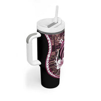 Samoa Siapo Tribal Pattern Tumbler With Handle Violet Polynesian Plumeria Tapa Motif