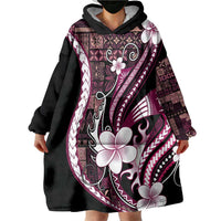 Samoa Siapo Tribal Pattern Wearable Blanket Hoodie Violet Polynesian Plumeria Tapa Motif