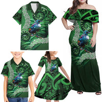 Tui Bird Koru Silver Fern Aotearoa Family Matching Off Shoulder Maxi Dress and Hawaiian Shirt LT9 - Polynesian Pride