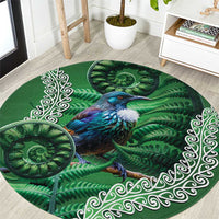 Tui Bird Koru Silver Fern Aotearoa Round Carpet
