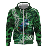 Tui Bird Koru Silver Fern Aotearoa Zip Hoodie