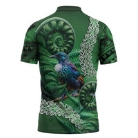 Tui Bird Koru Silver Fern Aotearoa Zipper Polo Shirt