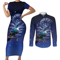 Tui Bird Matariki Galaxy Couples Matching Short Sleeve Bodycon Dress and Long Sleeve Button Shirt Koru Silver Fern Aotearoa LT9 Galaxy - Polynesian Pride