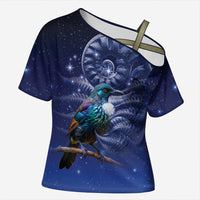 Tui Bird Matariki Galaxy Cross Shoulder Shirt Koru Silver Fern Aotearoa