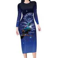 Tui Bird Matariki Galaxy Family Matching Long Sleeve Bodycon Dress and Hawaiian Shirt Koru Silver Fern Aotearoa LT9 Mom's Dress Galaxy - Polynesian Pride