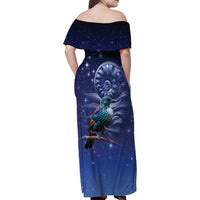 Tui Bird Matariki Galaxy Family Matching Off Shoulder Maxi Dress and Hawaiian Shirt Koru Silver Fern Aotearoa LT9 - Polynesian Pride