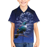 Tui Bird Matariki Galaxy Family Matching Tank Maxi Dress and Hawaiian Shirt Koru Silver Fern Aotearoa LT9 Son's Shirt Galaxy - Polynesian Pride