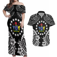 Cook Islands Ra o te Ui Ariki Est 1967 Couples Matching Off Shoulder Maxi Dress and Hawaiian Shirt LT9 Black - Polynesian Pride