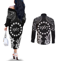 Cook Islands Ra o te Ui Ariki Est 1967 Couples Matching Off The Shoulder Long Sleeve Dress and Long Sleeve Button Shirt LT9 - Polynesian Pride
