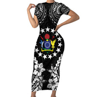 Cook Islands Ra o te Ui Ariki Est 1967 Family Matching Short Sleeve Bodycon Dress and Hawaiian Shirt LT9 Mom's Dress Black - Polynesian Pride