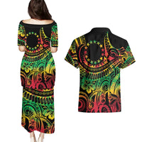 Cook Islands 15 Stars Couples Matching Puletasi and Hawaiian Shirt Kuki Airani Polynesian Tribal Wave Tattoo LT9 - Polynesian Pride
