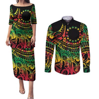 Cook Islands 15 Stars Couples Matching Puletasi and Long Sleeve Button Shirt Kuki Airani Polynesian Tribal Wave Tattoo LT9 Reggae - Polynesian Pride