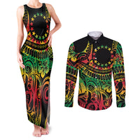 Cook Islands 15 Stars Couples Matching Tank Maxi Dress and Long Sleeve Button Shirt Kuki Airani Polynesian Tribal Wave Tattoo LT9 Reggae - Polynesian Pride
