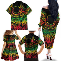 Cook Islands 15 Stars Family Matching Off The Shoulder Long Sleeve Dress and Hawaiian Shirt Kuki Airani Polynesian Tribal Wave Tattoo LT9 - Polynesian Pride