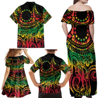 Cook Islands 15 Stars Family Matching Off Shoulder Maxi Dress and Hawaiian Shirt Kuki Airani Polynesian Tribal Wave Tattoo LT9 - Polynesian Pride