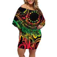 Cook Islands 15 Stars Family Matching Off Shoulder Short Dress and Hawaiian Shirt Kuki Airani Polynesian Tribal Wave Tattoo LT9 Mom's Dress Reggae - Polynesian Pride