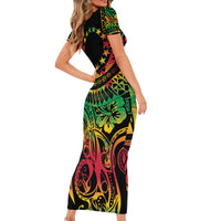 Cook Islands 15 Stars Family Matching Short Sleeve Bodycon Dress and Hawaiian Shirt Kuki Airani Polynesian Tribal Wave Tattoo LT9 - Polynesian Pride