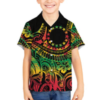 Cook Islands 15 Stars Family Matching Tank Maxi Dress and Hawaiian Shirt Kuki Airani Polynesian Tribal Wave Tattoo LT9 Son's Shirt Reggae - Polynesian Pride