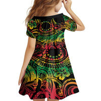 Cook Islands 15 Stars Kid Short Sleeve Dress Kuki Airani Polynesian Tribal Wave Tattoo LT9 - Polynesian Pride