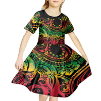 Cook Islands 15 Stars Kid Short Sleeve Dress Kuki Airani Polynesian Tribal Wave Tattoo LT9 - Polynesian Pride