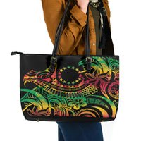 Cook Islands 15 Stars Leather Tote Bag Kuki Airani Polynesian Tribal Wave Tattoo
