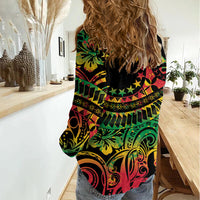 Cook Islands 15 Stars Women Casual Shirt Kuki Airani Polynesian Tribal Wave Tattoo LT9 - Polynesian Pride