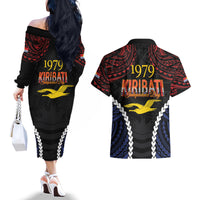 Kiribati 45th Anniversary Independence Day Couples Matching Off The Shoulder Long Sleeve Dress and Hawaiian Shirt Since 1979 LT9 - Polynesian Pride