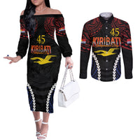 Kiribati 45th Anniversary Independence Day Couples Matching Off The Shoulder Long Sleeve Dress and Long Sleeve Button Shirt Since 1979 LT9 Black - Polynesian Pride