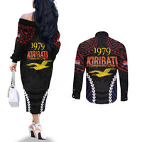 Kiribati 45th Anniversary Independence Day Couples Matching Off The Shoulder Long Sleeve Dress and Long Sleeve Button Shirt Since 1979 LT9 - Polynesian Pride