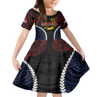 Kiribati 45th Anniversary Independence Day Family Matching Off Shoulder Maxi Dress and Hawaiian Shirt Since 1979 LT9 Daughter's Dress Black - Polynesian Pride