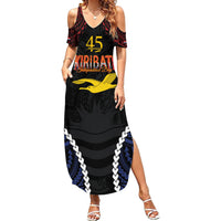 Kiribati 45th Anniversary Independence Day Family Matching Summer Maxi Dress and Hawaiian Shirt Since 1979 LT9 Mom's Dress Black - Polynesian Pride