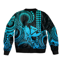 King Kamehameha Day Hawaii Bomber Jacket Paradise of the Pacific Tribal Kakau with Kanaka Maoli - Aqua LT9 - Polynesian Pride