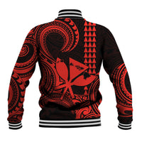 King Kamehameha Day Hawaii Baseball Jacket Paradise of the Pacific Tribal Kakau with Kanaka Maoli - Red LT9 - Polynesian Pride