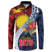Flag of Kiribati Polynesian Pattern Button Sweatshirt Est 1979 With Tropical Flowers LT9 Red - Polynesian Pride