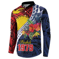 Flag of Kiribati Polynesian Pattern Button Sweatshirt Est 1979 With Tropical Flowers LT9 - Polynesian Pride