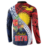 Flag of Kiribati Polynesian Pattern Button Sweatshirt Est 1979 With Tropical Flowers LT9 - Polynesian Pride