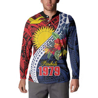 Flag of Kiribati Polynesian Pattern Button Sweatshirt Est 1979 With Tropical Flowers LT9 - Polynesian Pride