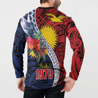 Flag of Kiribati Polynesian Pattern Button Sweatshirt Est 1979 With Tropical Flowers LT9 - Polynesian Pride