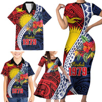 Flag of Kiribati Polynesian Pattern Family Matching Short Sleeve Bodycon Dress and Hawaiian Shirt Est 1979 With Tropical Flowers LT9 - Polynesian Pride