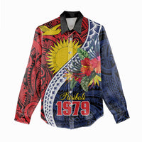 Flag of Kiribati Polynesian Pattern Women Casual Shirt Est 1979 With Tropical Flowers LT9 - Polynesian Pride