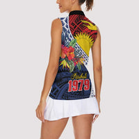 Flag of Kiribati Polynesian Pattern Women Sleeveless Polo Shirt Est 1979 With Tropical Flowers LT9 - Polynesian Pride