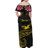 Kiribati Independence Day Personalised Family Matching Off Shoulder Maxi Dress and Hawaiian Shirt Gold Frigatebird with Polynesian Pattern LT9 - Polynesian Pride