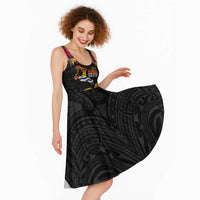 Kiribati Independence Day Personalised Midi Dress Gold Frigatebird with Polynesian Pattern - Polynesian Pride