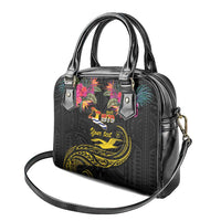 Kiribati Independence Day Personalised Shoulder Handbag Gold Frigatebird with Polynesian Pattern