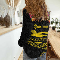 Kiribati Independence Day Personalised Women Casual Shirt Gold Frigatebird with Polynesian Pattern