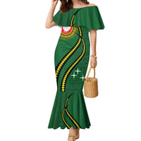 Manua Islands Polynesian Style Family Matching Mermaid Dress and Hawaiian Shirt LT9 Mom's Dress Green - Polynesian Pride
