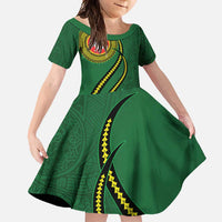 Manua Islands Polynesian Style Family Matching Off Shoulder Maxi Dress and Hawaiian Shirt LT9 Daughter's Dress Green - Polynesian Pride